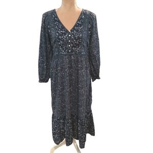 Old Navy Blue Floral Paisley Midi Dress Womens Patchwork XS Long Sleeve Cottage
